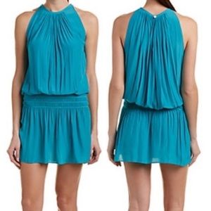 RAMY BROOK turquoise blue Paris sleeveless smocked mini dress XS